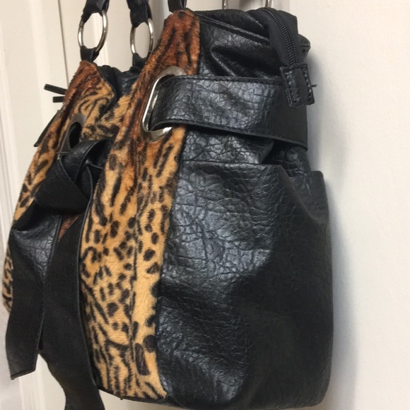 Faux Fur Animal Print Satchel/Hobo Purse - Picture 6 of 13